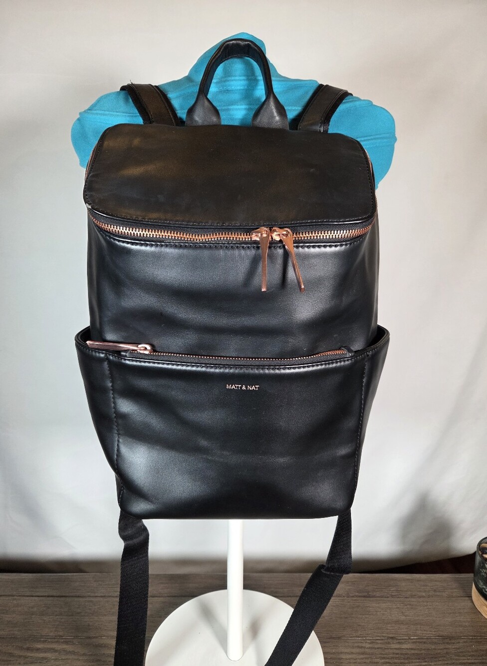 Matt & Nat Black Vegan Leather Backpack | Minimalist | Rose Gold Hardware